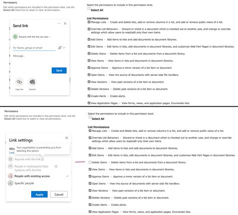 Sharing problems in Sharepoint (sharing options greyed out).